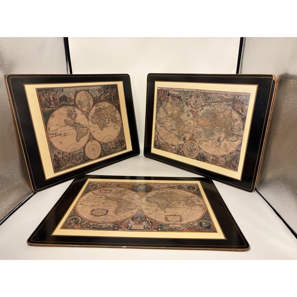 Set of 3 Vintage Pimpernel Old World Map Placemats Cork Back Place Mats/*READ*